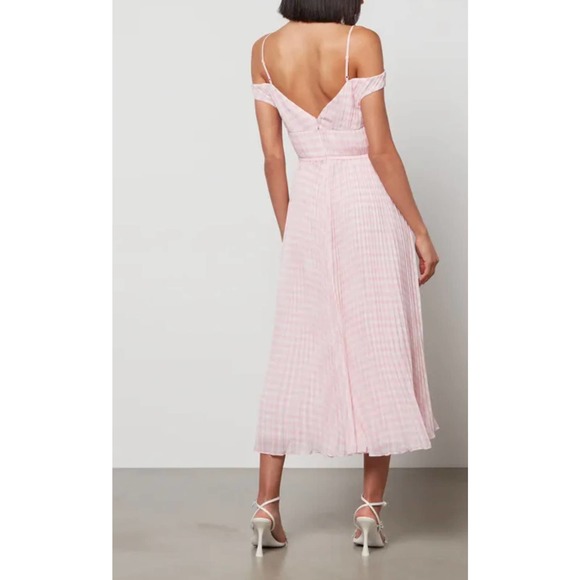 Self Portrait Pink Gingham Print Chiffon Midi Dress 8 - Picture 5 of 5